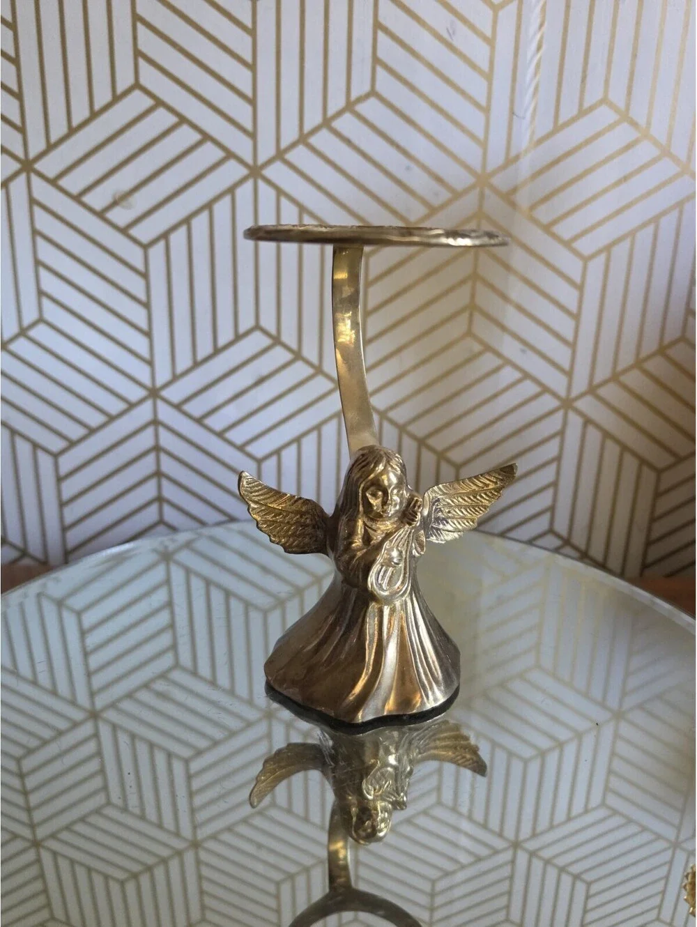 Vintage Solid Brass Angel Candle Votive Holder 6